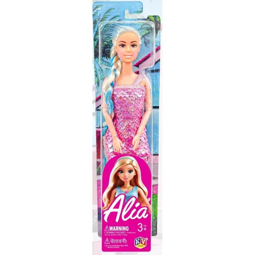 Image of K.V. Toys Alia Doll Wearing Sparkly Dress and Braided Soft Hair, Pair of Heels | Moveable Body Parts | Perfect for Kids 