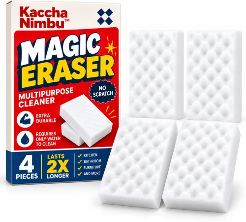 Image of Kaccha Nimbu Magic Eraser Cleaning Sponge | Pack of 4