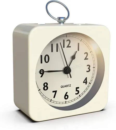 Image of Kadio Battery Operated Alarm Clock with Square Metal Case,No Ticking Analog Quartz, Simple Operation for Bedroom/Travel/
