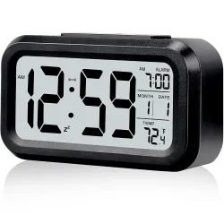 Kadio Digital Alarm Clock, Battery Operated Small Desk Clocks,with Smart Night Light,Date,Indoor Temperature,LCD Electronic Clock, Black - Abs, 13.72 Cm (KD1019)