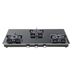 KAFF 77 cm, 3 Brass Burners Built-in Glass Cooktop | Black Toughened Glass with SS Edge Protection | Metal Knobs | | Matt Enameled Pan Support | Modular Kitchen Hob | CTQ773B