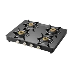 KAFF CTC 63 4B Gas Stove /Cooktop 4 Burners with Manual Ignition 63 CM, High Efficiency Brass Burners, Black Tempered Glass, Enamelled Pan Support (Black)