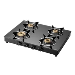 KAFF CTC 63 4B Gas Stove/Cooktop 4 Burners with Auto Electric Ignition 63 CM, High Efficiency Brass Burners, Black Tempered Glass, Enamelled Pan Support (Black)
