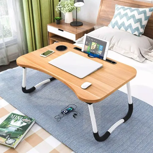 Image of KAIZONE Foldable Laptop Table with Cup Holder (Brown)