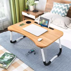 KAIZONE Foldable Laptop Table with Cup Holder (Brown)