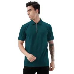 KAJARU Men's Polyster Blend Regular Fit T-Shirt with Half Sleeve Chain Polo Collar V-Neck Standard Length and Classic Style