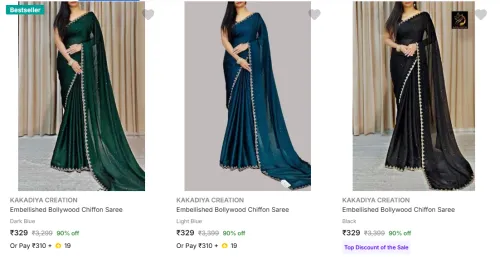 Image of Kakadiya Creation Women's Sarees upto 90% Discount