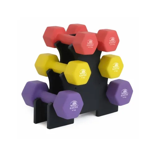 Image of KAKSS Supreme Quality Neoprene Dumbbell With Stand 19Kg (2.5kg+3kg+4kg N #Pair)