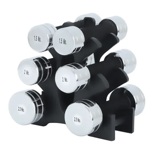 Image of KAKSS Steel Dumbbell Rubber Grip With Dumbbell Stand 12kg(1.5kg+2kg+2.5kg Pair)