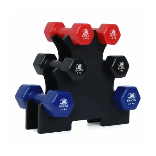 Image of KAKSS Supreme Quality Vinyl Dumbbell With Stand (12Kg(1.5kg+2kg+2.5kg Pair)