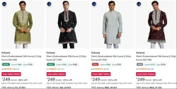 Kalaanj Mens Embroidered Silk Kurta up to 95% Discount