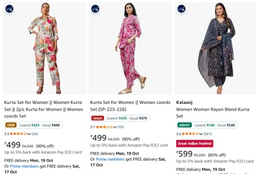 Image of Kalaanj Women's Rayon Blend Kurta Set up to 90% Discount