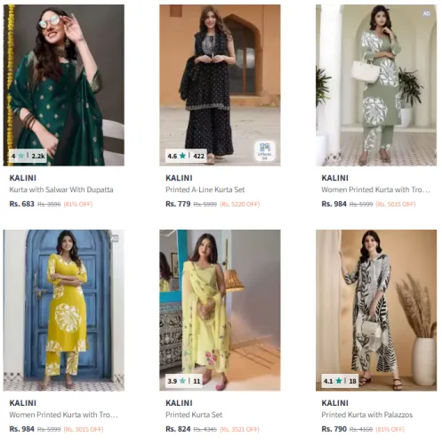 Image of Kalini Kurta's Sets @ Minimum 80% Discount