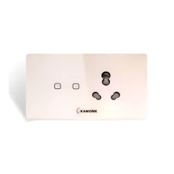 Kamonk 4 Module Custom Plate: (2 Gang x 1 unit) + (16A Socket x 1 unit) | Compatible with Alexa, Google Assist., Siri Sh