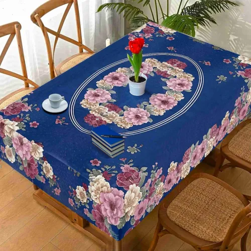 Image of KANUSHI Floral 4 Seater Table Cover  (Blue, Plastic)