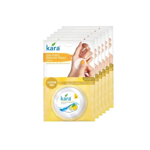 Image of Kara Nail Polish Remover Wipes Lemon - 30 Pulls (Pack of 6)| Travel-Friendly | Enriched with Olive Oil & Vitamin E | Ace