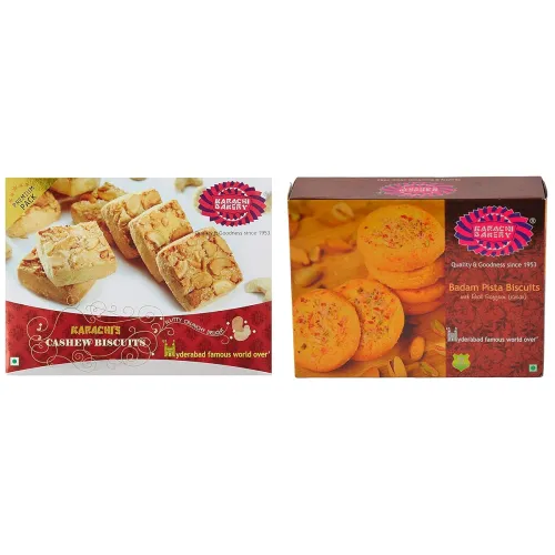 Image of Karachi Bakery Cashew Biscuits, 400g + Karachi Bakery Badam Pista Biscuits, 400g