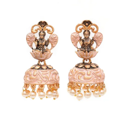 Image of Karatcart Gold Plated Pink Meena Mata Earring