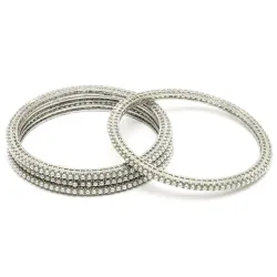Karatcart Oxidised Silver Pearl Studded Tribal Set of 4 Bangles for Women
