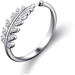 Karatcart Platinum Plated Elegant Austrian Crystal Adjustable Leaf Ring for Women and Girls