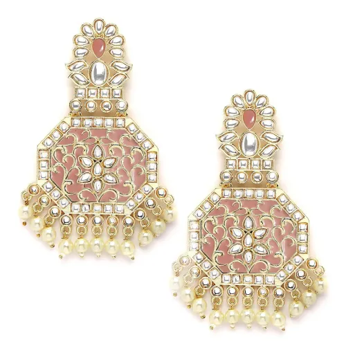 Image of Karatcart Red Stone Studded Gold Plated Drop Earrings for Women