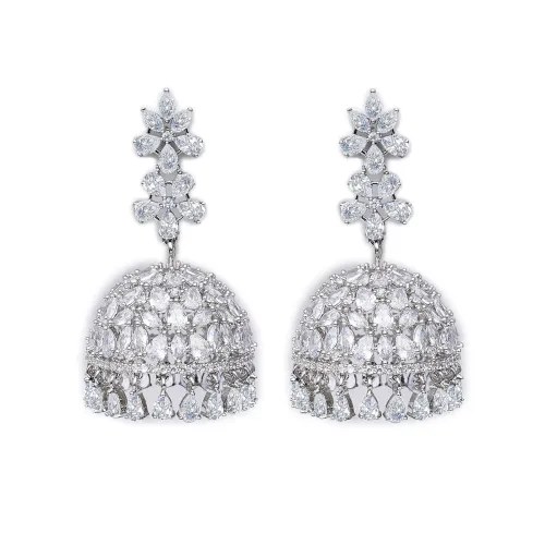 Image of Karatcart Women Silver Plated Blue American Diamond Studded Jhumki Earrings