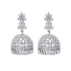 Karatcart Women Silver Plated Blue American Diamond Studded Jhumki Earrings
