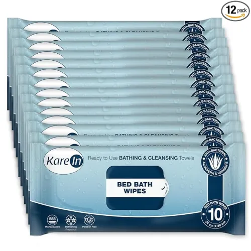 Image of KareIn Adult Bath Wipes | Antibacterial Cleansing Towels | 120 Wipes