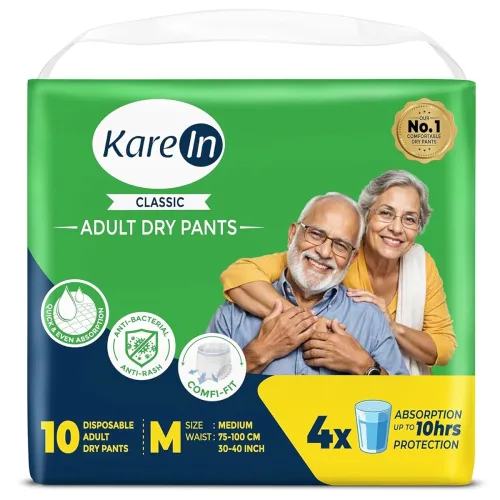 Image of KareIn Classic Adult Diaper Pants, Medium 75 - 100 Cm (30 \'- 40 \'), 10 Count, Unisex, Leakproof, Elastic Waist, Wetnes