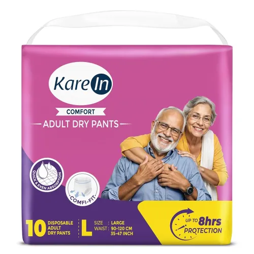 Image of KareIn Comfort Adult Diaper Pants, Large 90-120 Cm (35 \'- 47 \'), Unisex, Leakproof, Elastic Waist, Wetness Indicator, 