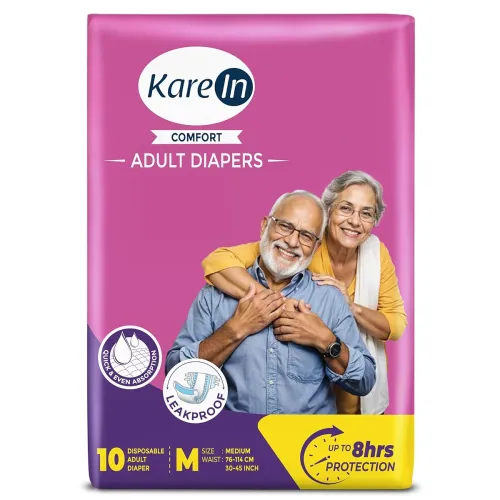 Image of KareIn Comfort Adult Diapers, Medium, Waist Size 76-114 Cm (30 \'-45 \'), Tape Style, Unisex, High Absorbency, Leak Proo