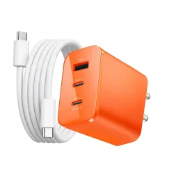 KARWAN 65W GaN Charger with Cable 3 Multi Port Adapter Compatible for iPhone,iPad,Samsung,Nothing,Google Smartphones,Tab