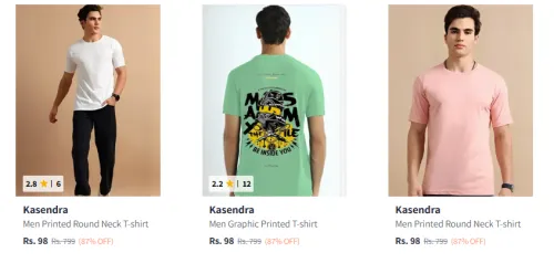 Image of Kasendra Men's T-shirt upto 87% Discount | Starting at ₹98