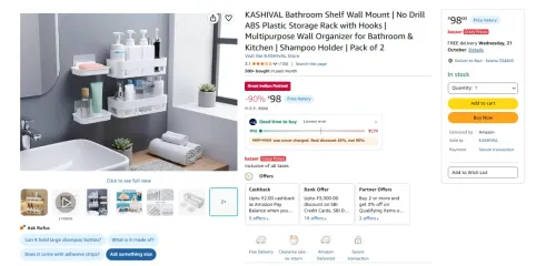 Image of KASHIVAL Bathroom Shelf Wall Mount 