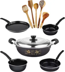 Kashvi 11_Pcs_Kitchen_cookware_items_.._0000 Induction Bottom Non-Stick Coated Cookware Set (Cast Iron, 11 - Piece)