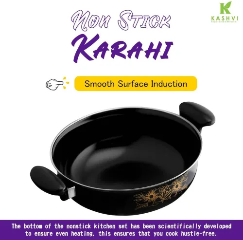 Image of Kashvi Kadhai 26 cm diameter 3.5 L capacity (Cast Iron, Non-stick, Induction Bottom)