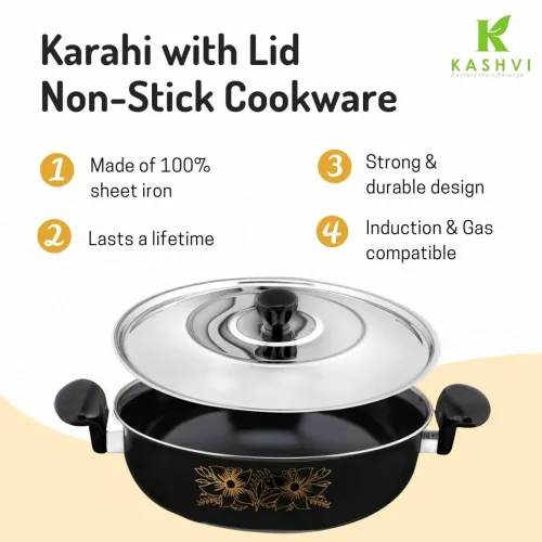 Image of Kashvi Premium Big Kadhai Kadhai 26 cm diameter with Lid 3.5 L capacity  (Cast Iron, Non-stick, Induction Bottom)
