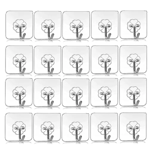 Image of KATAYAMA Self Adhesive Sticky Hooks, Heavy Duty Sticky Hooks for Hanging 10KG (Max), Waterproof Transparent Adhesive Hoo
