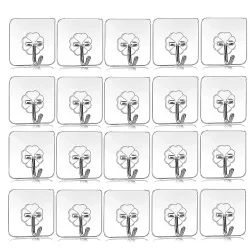 KATAYAMA Self Adhesive Sticky Hooks, Heavy Duty Sticky Hooks for Hanging 10KG (Max), Waterproof Transparent Adhesive Hoo
