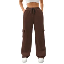 KATECLO Women's Multi Flap Pocket Side Drawstring Waist Sweatpants