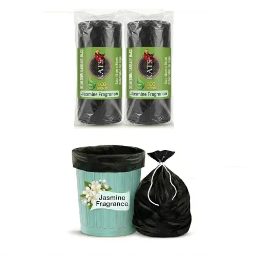Image of KATS GLOBAL Premium (Jasmine Fragrance) Scented Garbage Bags | Medium 19 X 21 Inches | 60 Bags (30 Bags X 2 Rolls) | 