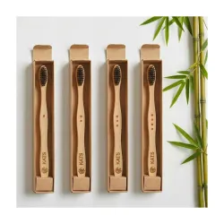 KATS Organic Bamboo Toothbrush for Adults (Pack of 4), Charcoal Activated Soft Bristles, Identification Marks, Biodegrad