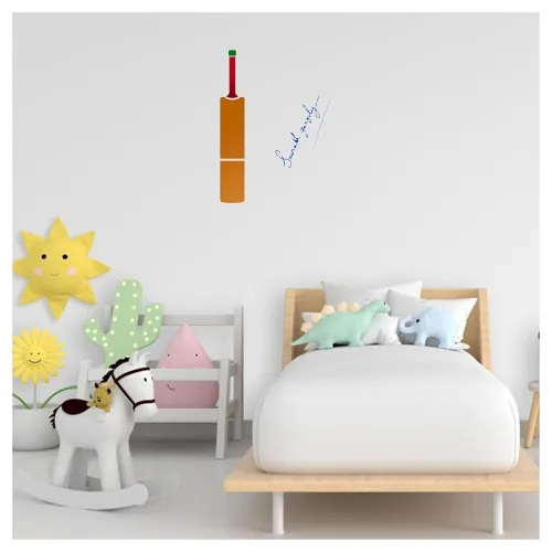 Image of Kayra Decor Cricket Bat with Signature Wall Stencil - Size 12 Inch x 12 inch.