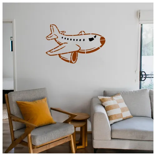 Image of Kayra Decor Clipart Style Aeroplane Wall Stencil for Art and Craft - Size - 16 Inch x 24 inch.