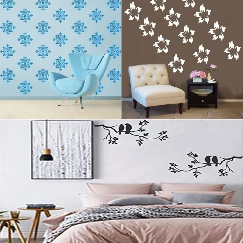 Image of Kayra Decor Damask Allover Reusable PVC Wall Stencil (16 x 24-inch) Pack of 3