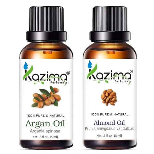 Image of KAZIMA Combo of Argan Oil and Almond Oil - 100% Pure Cold Pressed Carrier Oil for Acne, Hair Growth, Scalp Nourishment &