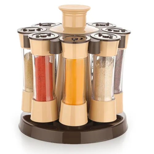 Image of KBS Revolving Spice Rack/Masala Rack Set/Condiment Set/Spice Container 8 in 1 jar bottle Plastic 360 Rotating Multipurpo