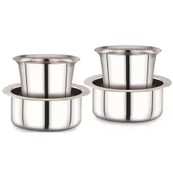 KC Stainless Steel Dabara Set | Tea, Coffee Dabara Set | South Indian Coffee Glass Tumbler Set of 2 | Serving Drinkware | Stainless Steel Dabara Tumbler Set, 200 ML Capacity