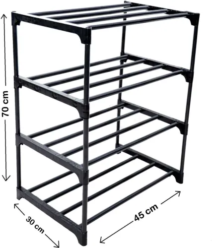 Image of keeva 4 Tier Plastic Shoe Rack for Home, Foldable Shelf Stand Plastic Shoe Stand (Black, 4 Shelves, DIY(Do-It-Yourself))