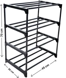 keeva 4 Tier Plastic Shoe Rack for Home, Foldable Shelf Stand Plastic Shoe Stand (Black, 4 Shelves, DIY(Do-It-Yourself))